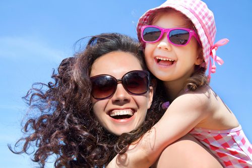 girl and her mother at the seaside