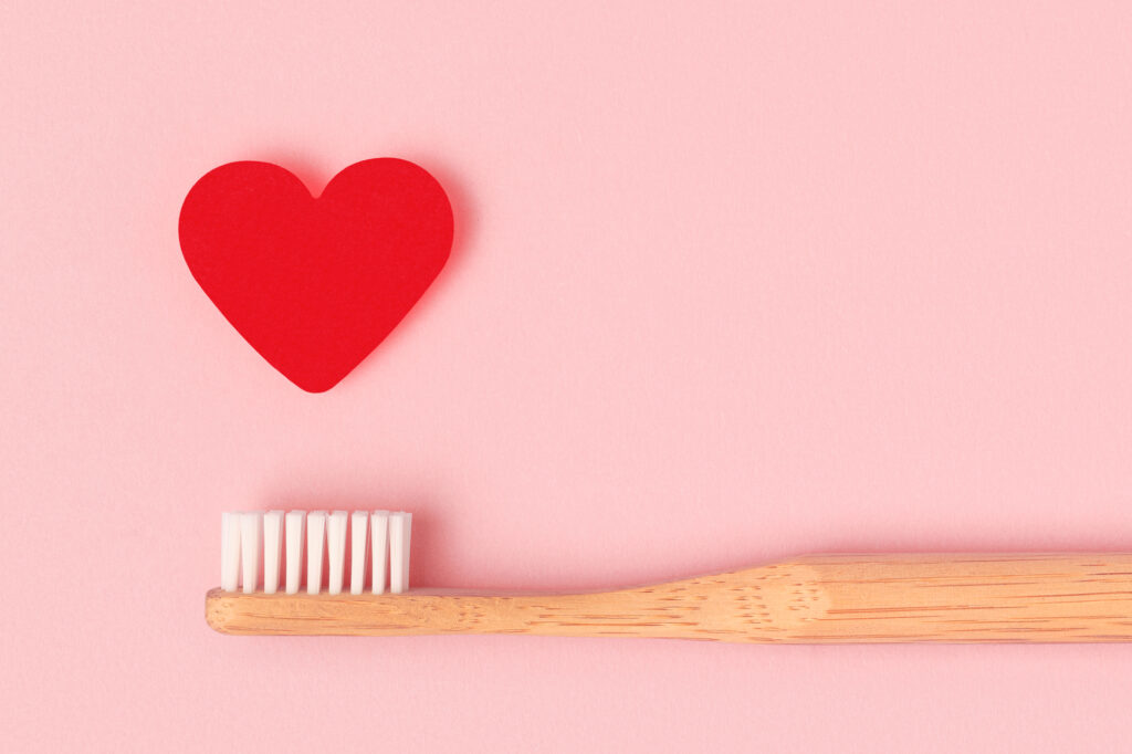 Toothbrush and heart for Valentine's Day