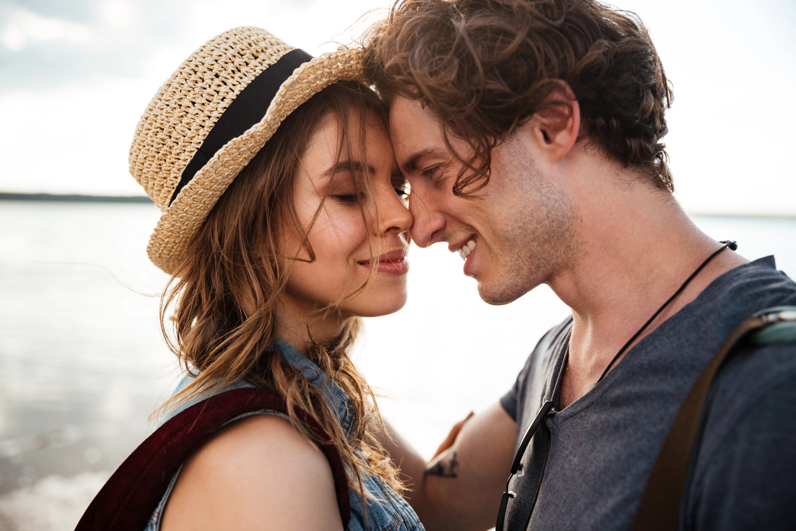 Couple about to kiss.